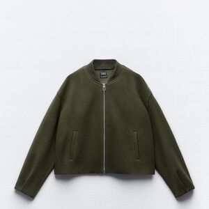 Zara Women’s Olive Green Zip-up Bomber Jacket with Stoppers. Size small.
